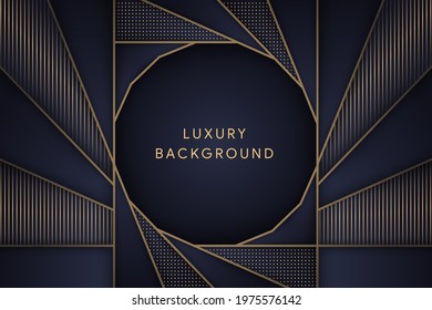 Abstract luxury background template design use gold and blue gradient colors. polygonal shape as place for text. dot and vertical stripped line pattern element.