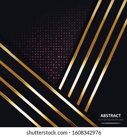 Abstract luxury background. Two black backgrounds with gold lines covering the red glitter. Elegant geometric shapes design