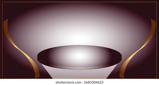Abstract luxury background vector with golden curved lines and spotlight effect. modern elegant frame design, dark gradient backdrop, decorative template for banners, posters, invitations and graphic