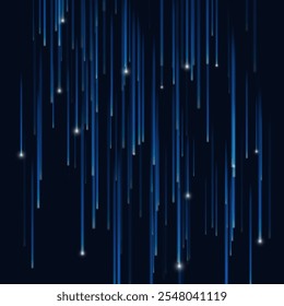 Abstract luxury background with vertical glow of blue glare of shimmering lines. Realistic background with 2D effect. Neon glow of bright rays.
