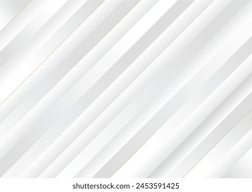 Abstract luxury background of white and gray gradient strips and golden line. Light, soft, clear and simple vector illustration with copy space. Monochrome elegant geometric backdrop, Vector illustrat