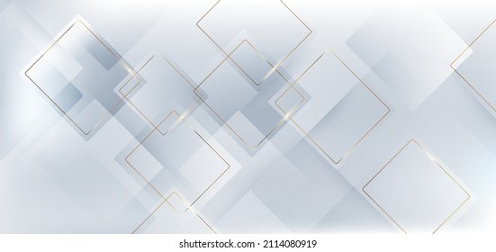 Abstract luxury background white and grey squares overlapping and gold elegant squares lines. You can use for ad, poster, template, business presentation. Vector illustration