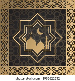 Abstract luxury beautiful decorative vector background.Pattern. Islamic.Gold arabic ornament greeting card on a black background. Black style background with golden frame. Golden luxury product label.