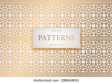 Abstract luxury beautiful decorative vector background. Pattern. Gold arabic ornament greeting card on a white background. White style background with golden frame. Golden luxury product label. Web 