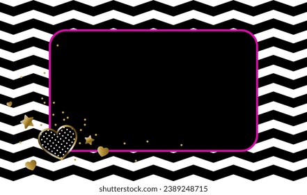 Abstract luxury black background with gold hearts, lines. Minimal elegant dark background. Luxury background design with frame and sparkling glitter