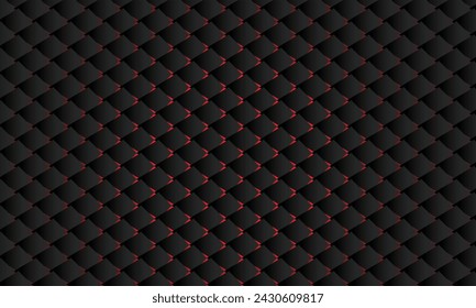 Abstract luxury black background with gradient of red color at center and dark from sides. Seamless patterns of rhombuses. Used as 3D wallpapers, backgrounds, games streaming backdrop. Editable EPS.