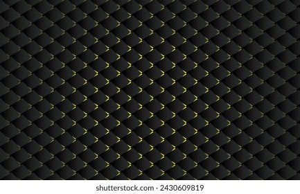 Abstract luxury black background with gradient of yellow at center and dark from sides. Seamless patterns of rhombuses. Used as 3D wallpapers, backgrounds, games streaming backdrop. Editable EPS.