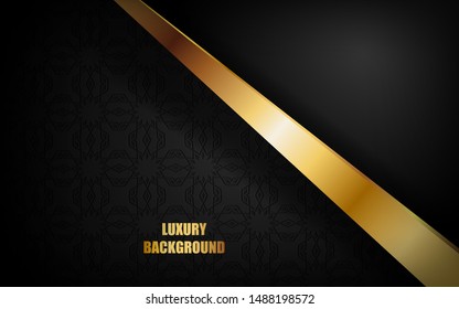 Abstract luxury black background overlap layer on dark space with golden lines combinations for design template.
