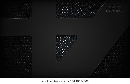 Abstract luxury black background overlap layer on dark space with silver glitters dots element decoration. Modern diagonal corporate technology design template.