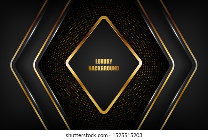 Abstract luxury black background overlap layer on dark space with golden lines combinations for use element cover, banner, brochure, and flyer. Texture with golden glitters dots element decoration.