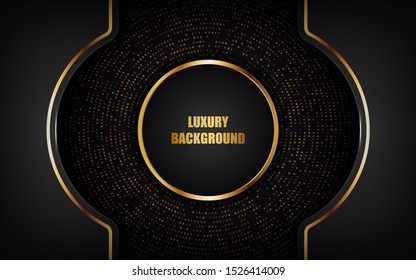 Abstract luxury black background overlap layer on dark space with golden lines combinations for use element cover, banner, brochure, and flyer. Texture with golden glitters dots element decoration.