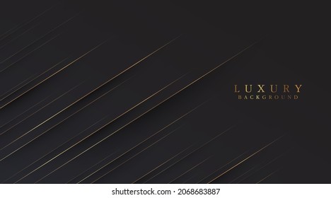 Abstract luxury black background with shiny golden diagonal lines and shadow decoration. Luxury and elegant style template design. Suit for poster, cover, banner, flyer, brochure, presentation