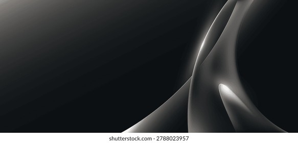 Abstract Luxury Black Background with Sleek Curved Silver Lines and Gradients
