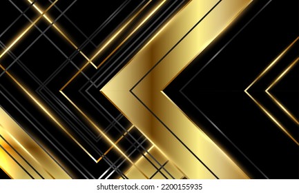 Abstract luxury black and gold background with arrows and angles. Elegant luxury background with 3d geometric triangle golden arrows. Vector illustration