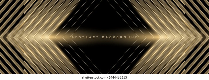 Abstract luxury black and gold background with arrows and angles. Elegant luxury background with 3d geometric triangle golden arrows. Vector illustration