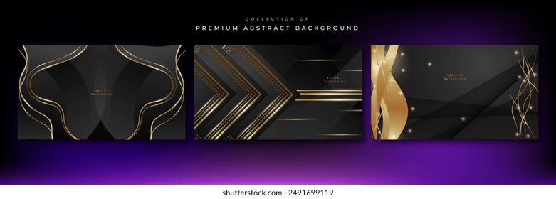 Abstract luxury black and gold background with golden lines, texture, glitter, halftone, and geometric shapes