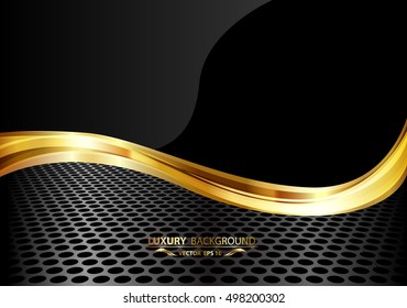 Abstract luxury black gold on metal circle mesh background design vector illustration.