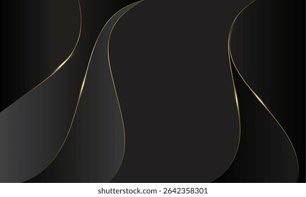 Abstract Luxury black and golden background, golden waves lines, art deco pattern for poster, greeting card, banner, background, wallpaper, pattern, graphic and printing.