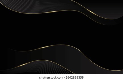 Abstract Luxury black and golden background, golden waves lines, art deco pattern for poster, greeting card, banner, background, wallpaper, pattern, graphic and printing.