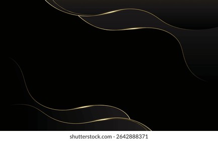 Abstract Luxury black and golden background, golden waves lines, art deco pattern for poster, greeting card, banner, background, wallpaper, pattern, graphic and printing.