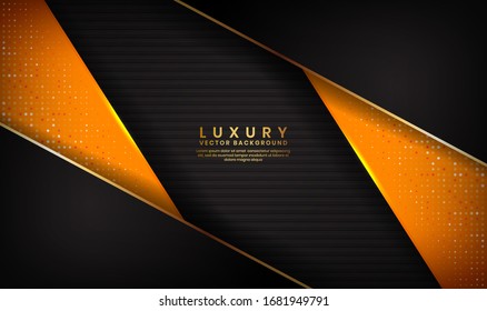 Abstract Luxury Black And Orange Background Overlap Layer On Dark Space With Golden Lines For Cover, Banner, Brochure, Landing Page, Or Flyer Elements. Texture With Glitters Dots Element Decoration