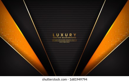 Abstract Luxury Black And Orange Background Overlap Layer On Dark Space With Golden Lines For Cover, Banner, Brochure, Landing Page, Or Flyer Elements. Texture With Glitters Dots Element Decoration