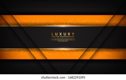 Abstract luxury black and orange background overlap layer on dark space with golden lines for cover, banner, brochure, landing page, or flyer elements. Texture with glitters dots element decoration