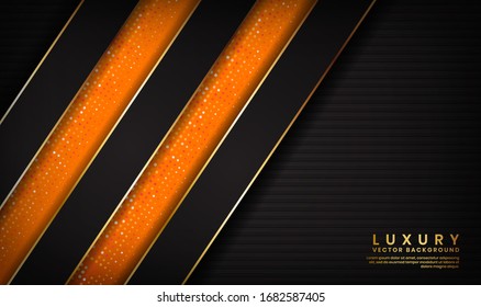 Abstract luxury black and orange background overlap layer on dark space with golden lines for cover, banner, brochure, landing page, or flyer elements. Texture with glitters dots element decoration