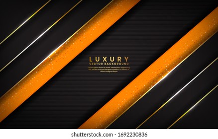 Abstract luxury black and orange background overlap layer on dark space with golden lines for cover, banner, brochure, landing page, or flyer elements. Texture with glitters dots element decoration