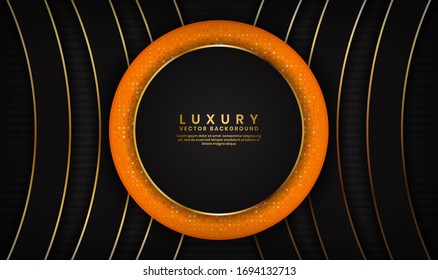 Abstract Luxury Black And Orange Background Overlap Layer On Dark Space With Golden Lines For Cover, Banner, Brochure, Landing Page, Or Flyer Elements. Texture With Glitters Dots Element Decoration