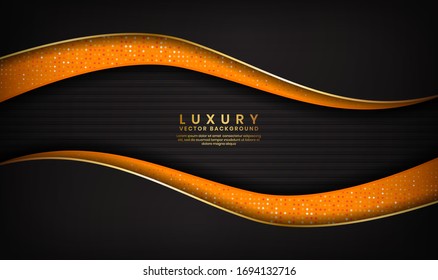 Abstract luxury black and orange background overlap layer on dark space with golden lines for cover, banner, brochure, landing page, or flyer elements. Texture with glitters dots element decoration