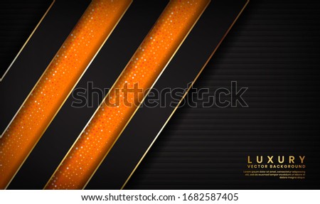 Abstract luxury black and orange background overlap layer on dark space with golden lines for cover, banner, brochure, landing page, or flyer elements. Texture with glitters dots element decoration