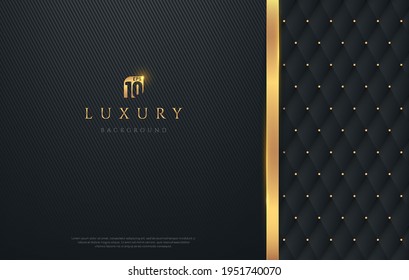 Abstract Luxury Black Vertical Stripe With Glowing Gold Border. Dark Geometric Texture Background. VIP Invitation Banner With Copy Space. Premium And Elegant Style. Vector Illustration.