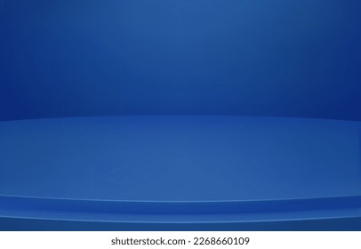 Resumen Fondo azul de lujo. Sala de degradado vacía, estudio, espacio. La etapa curvada se utiliza como fondo para mostrar los productos.  Ilustración vectorial 3D.