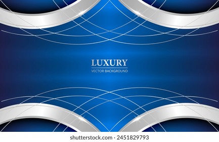 Abstractas fondo azul de lujo con anillos plateados Elegante Ilustración vectorial 3D para premio, invitación de vacaciones, celebración, tarjeta vip, folleto o folleto