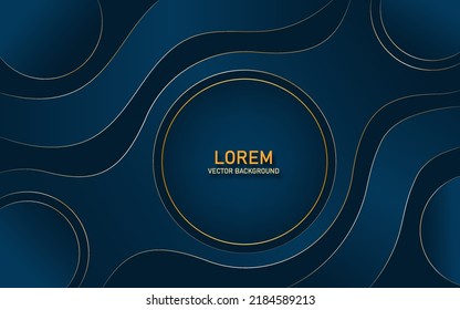  abstract luxury blue circle and waves shape with gold lines on dark blue background 