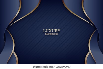 Abstract luxury blue curved wave shape with golden lines combination. Vector illustration