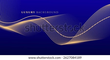 Abstract luxury blue gradient with shining gold flowing lines. Modern luxury line wave pattern background suitable for banner, poster, award, brochure, cover, flayer.