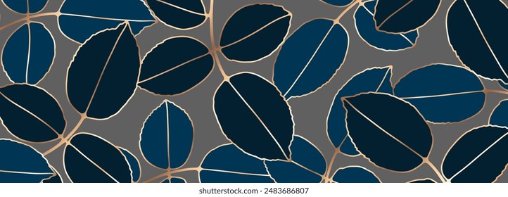 Abstract luxury botanical vector design with blue branches and leaves.