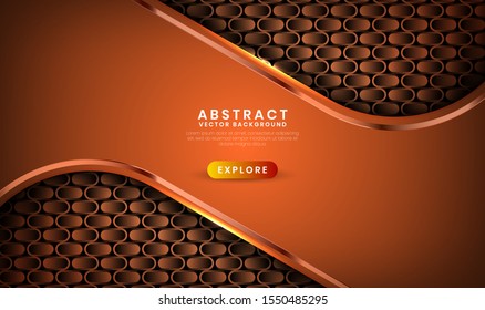 Abstract luxury brown background overlap layer on dark space with metallic lines combinations for use element landing page, banner, brochure, and flyer.