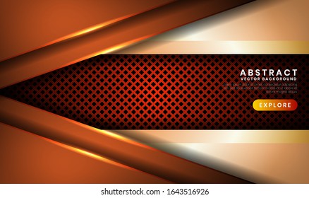 Abstract luxury brown background. Overlap layer on dark space with  orange light effect decoration for cover, banner, brochure, landing page, or flyer elements. Texture with rhomb perforated metallic