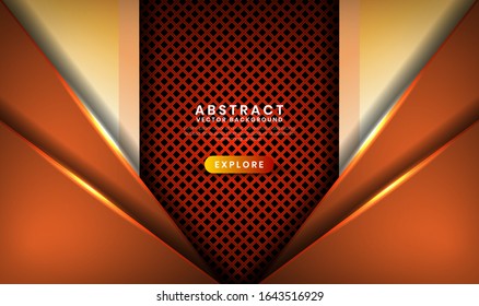 Abstract luxury brown background. Overlap layer on dark space with  orange light effect decoration for cover, banner, brochure, landing page, or flyer elements. Texture with rhomb perforated metallic