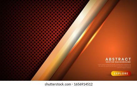 Abstract luxury brown background. Overlap layer on dark space with  orange light effect decoration for cover, banner, brochure, landing page, or flyer elements. Texture with rhomb perforated metallic