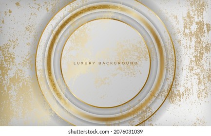 Resumen de diseño de forma de círculo de lujo sobre fondo blanco con líneas doradas y textura de mármol grueso.