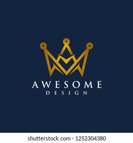 abstract and luxury crown logo design with A and M initials in gold color.