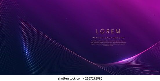 Abstrakte Luxus-Kurve, die Linien auf dunkelblauem und violettem Hintergrund leuchtet. Prämiendesign für Vorlagen. Vektorgrafik – Stockvektorgrafik