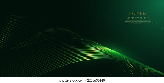 Abstract luxury curve glowing lines on green background. Template premium award design. Vector illustration