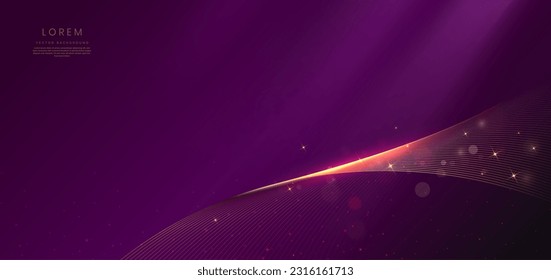 Abstract luxury curve glowing lines on purple background. Template premium award design. Vector illustration