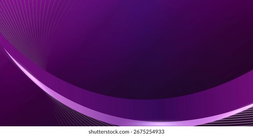 Curva de luxo abstrata linhas brilhantes sobre fundo roxo escuro. Design de prêmio de modelo. Ilustração vetorial