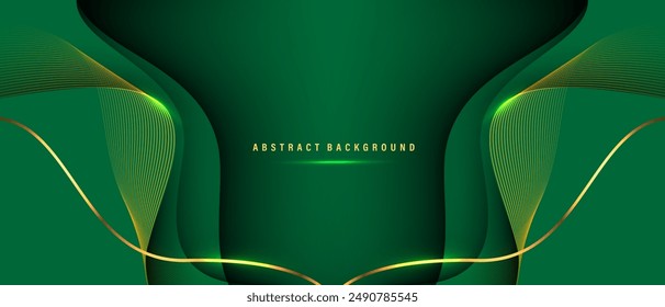 Abstractas curva de lujo líneas doradas sombra sobre fondo verde con espacio de copia para la Ilustración vectorial de diseño de texto